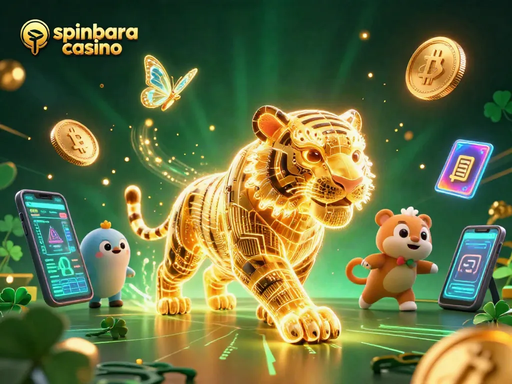 Experience the thrill of spinbara casino with a vibrant cosmic tiger in a digital gaming world.