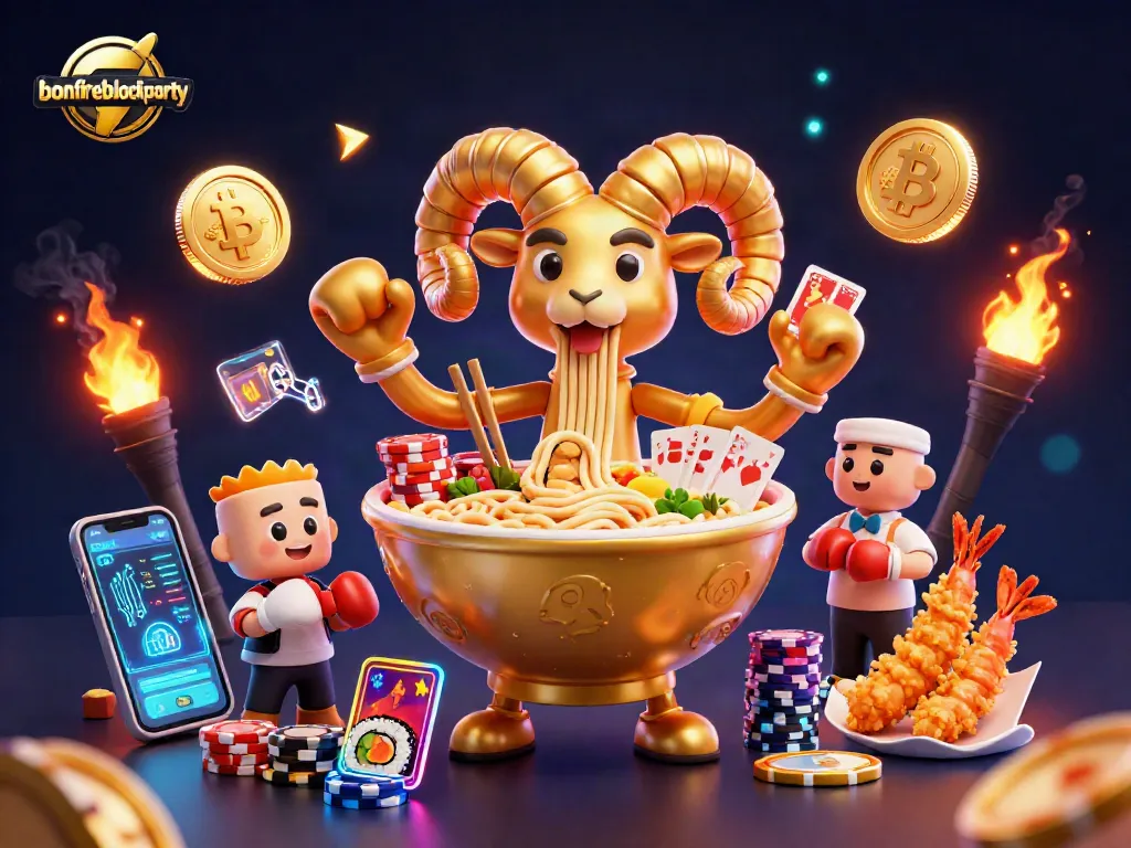 Engage in the bonfireblockparty with vibrant casino-themed characters and crypto elements.